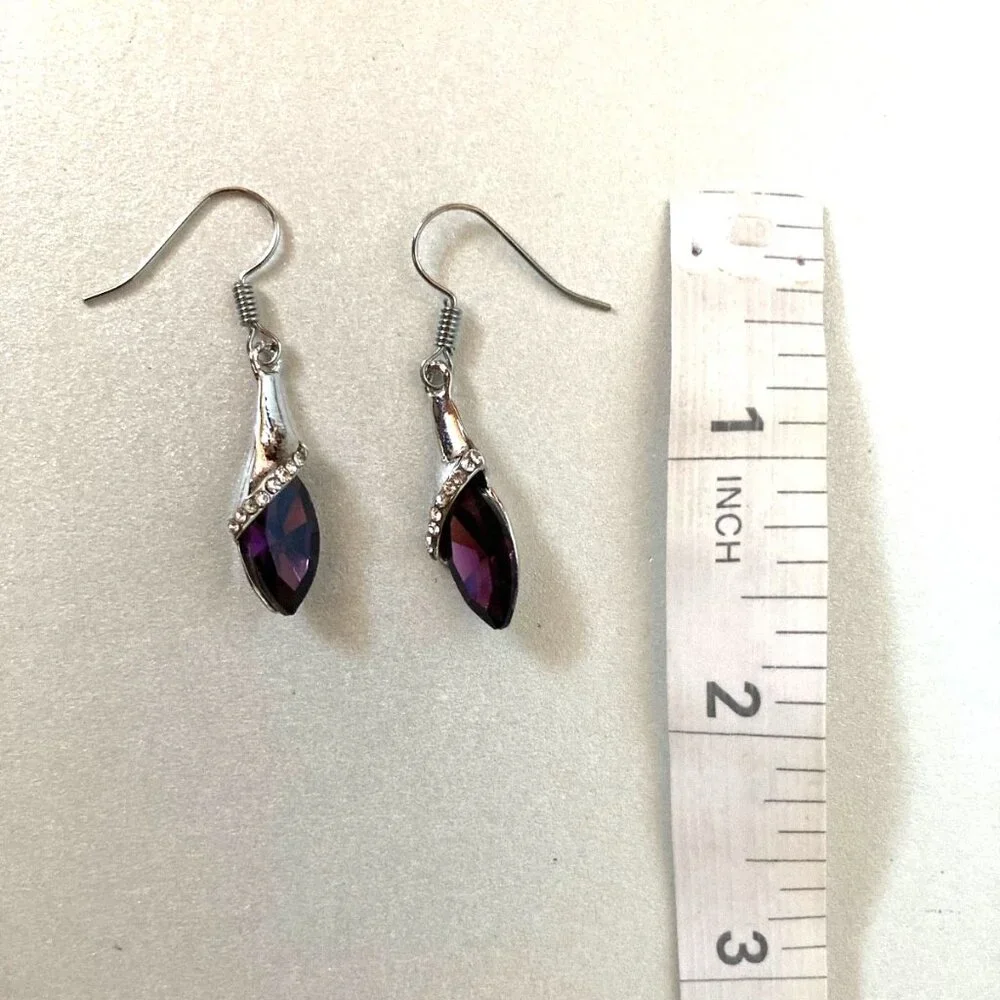 NWOT dark violet crystal earrings, necklace, and bracelet jewelry set